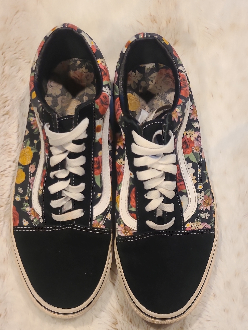Vans Black Floral Men's Old Skool Low-Top Sneakers with White Stripe